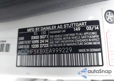 2014 Mercedes-Benz E 350 from USA, damaged, VIN WDDHF5KBXEA999229
